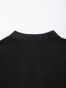 Manfinity Homme Men Contrast Panel Baseball Collar Quarter Button Polo Shirt, For Work, For Husband & Daddy - Black - View 5