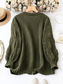 Calvaya Áo len cardigan thiết kế thường ngày màu trơn cỡ lớn - xanh quân đội - Xem 2