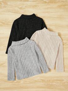 女嬰3入組高領條紋針織上衣