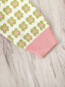 SHEIN 女大童滿版字母圖案拼接邊開衫和針織裙 - 綠色 - 查看 6