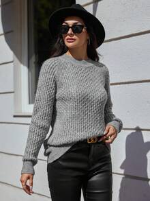 EURMUSE Suéter de punto de unicolor casual para mujer, otoño/invierno - Gris - Ver 3