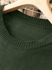 Calvaya Suéter de punto con mangas acampanadas y hombros caídos, suéter de punto de invierno y otoño - Verde Oscuro - Ver 4