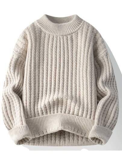 Men Solid Ribbed Knit Sweater, For Fall Winter, Long Sleeve Top