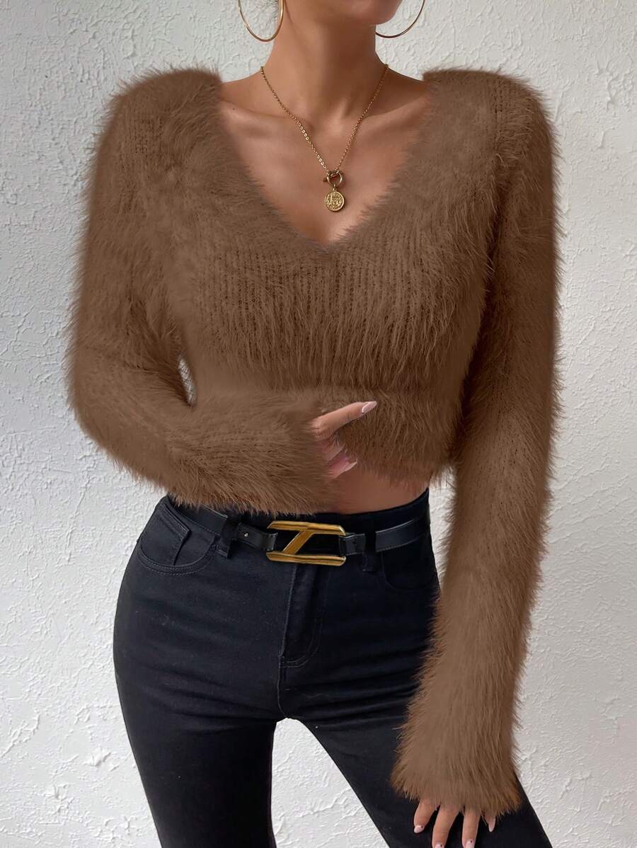 Allurite Chất rắn Cổ v Mùa vụ 	
Fuzzy Áo len - Cà phê nâu - Xem 1