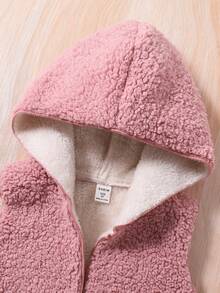 SHEIN 女小童素色毛絨內襯皮帶外套馬甲&T恤 - 珊瑚粉 - 查看 7