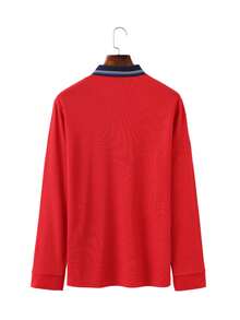 Men Figure Graphic Contrast Collar Polo Shirt - Red - View 2