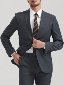 Manfinity Nam 1 Miếng Chất rắn Nút đơn Áo vest - Màu xám đen - Xem 1