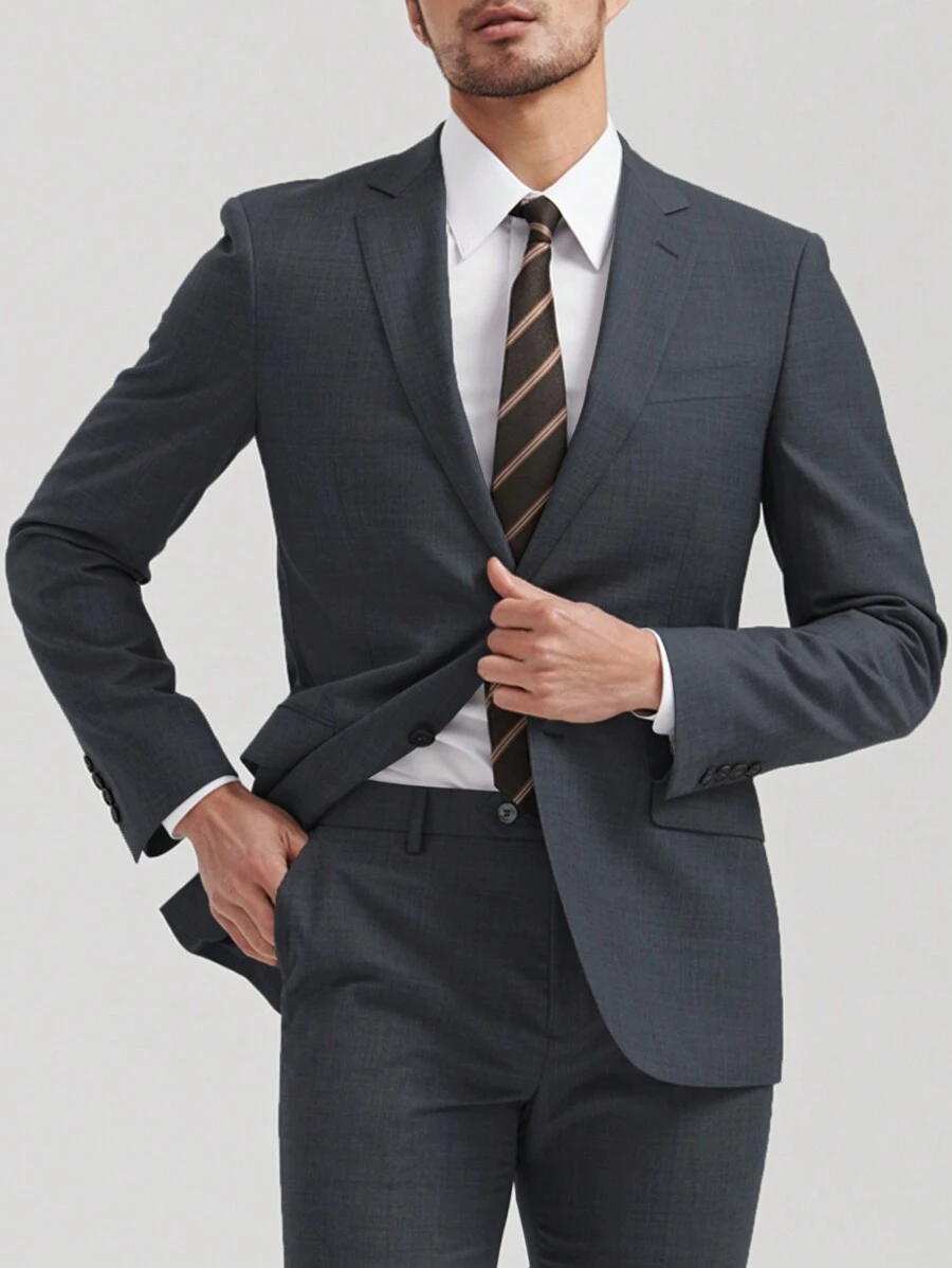 Manfinity Nam 1 Miếng Chất rắn Nút đơn Áo vest - Màu xám đen - Xem 1