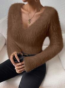 Allurite Chất rắn Cổ v Mùa vụ 	
Fuzzy Áo len - Cà phê nâu - Xem 3