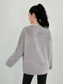 Thiếu niên cô gái Thư được vá Thả vai Áo nỉ - Màu Xám nhạt - Xem 2