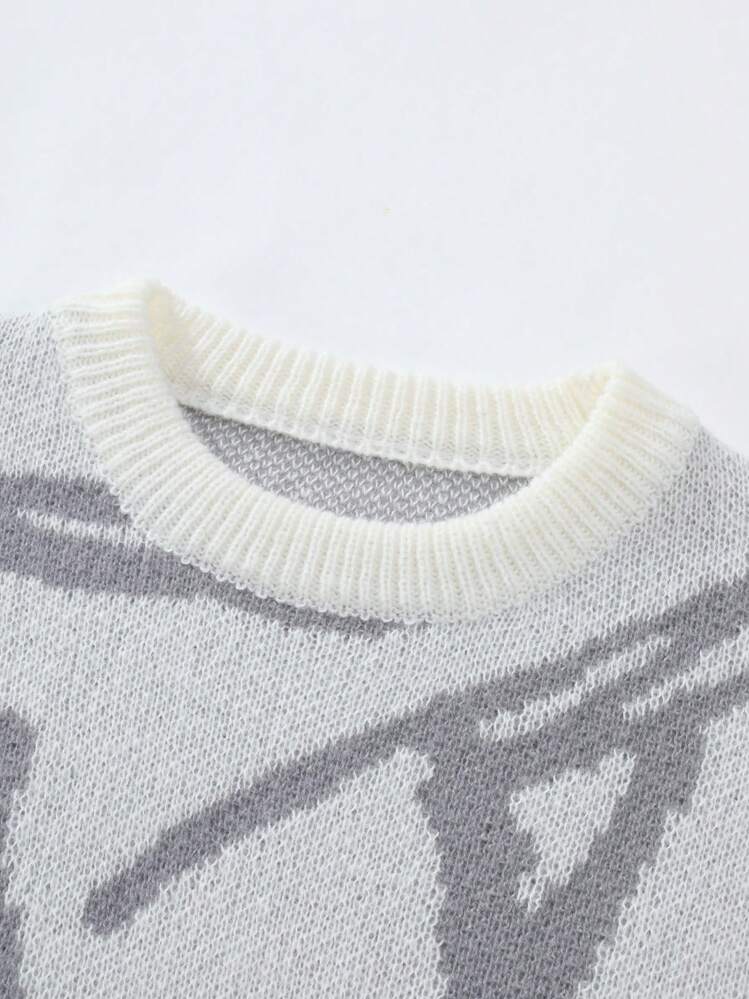 Manfinity Roghcode Suéter de hombre con estampado gráfico y hombros caídos, para otoño e invierno, top de manga larga - Blanco - Añade 3