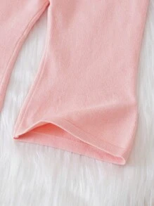 女嬰素色套頭毛衣&喇叭針織長褲 - 米色 - 查看 3