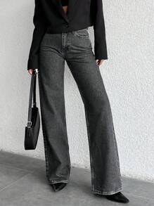 EURMUSE High Waist Straight Leg Jeans - Grey - View 5