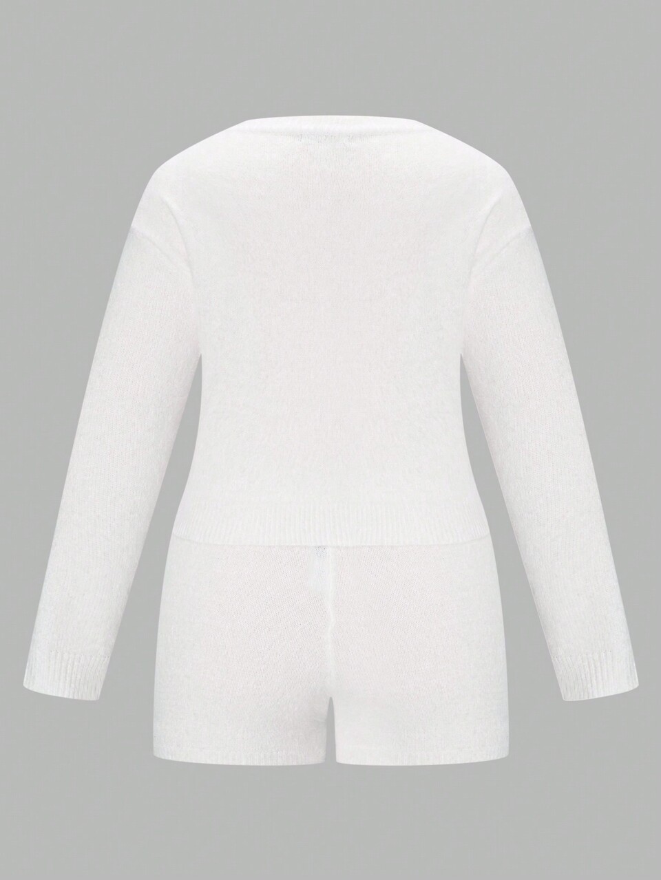 Plus 1pc Drop Shoulder Sweater & Knit Shorts Fall Cloth For Women