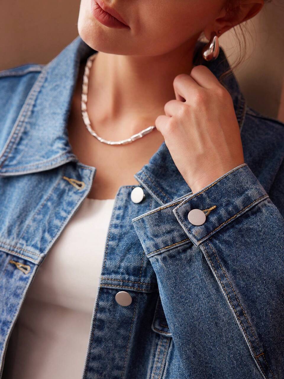 MOTF RHINESTONE FRINGE OVERSIZED DENIM JACKET