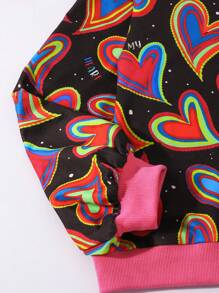 SHEIN 女大童愛心圖案拼接邊套頭衫和褲子 - 棕色 - 查看 7