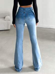 EURMUSE Casual Washed Flare Leg Jeans - Light Wash - View 2