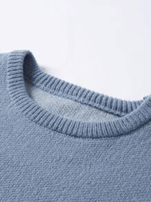 Manfinity EMRG 男士字母图案落肩蓝色印花毛衣，秋冬款，长袖上衣 - 淺藍色 - 查看 6