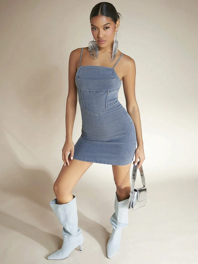 Zip Back Bodycon Cami Denim Dress