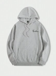 Manfinity Hypemode Men Letter Graphic Drop Shoulder Drawstring Hoodie - Light Grey - View 2