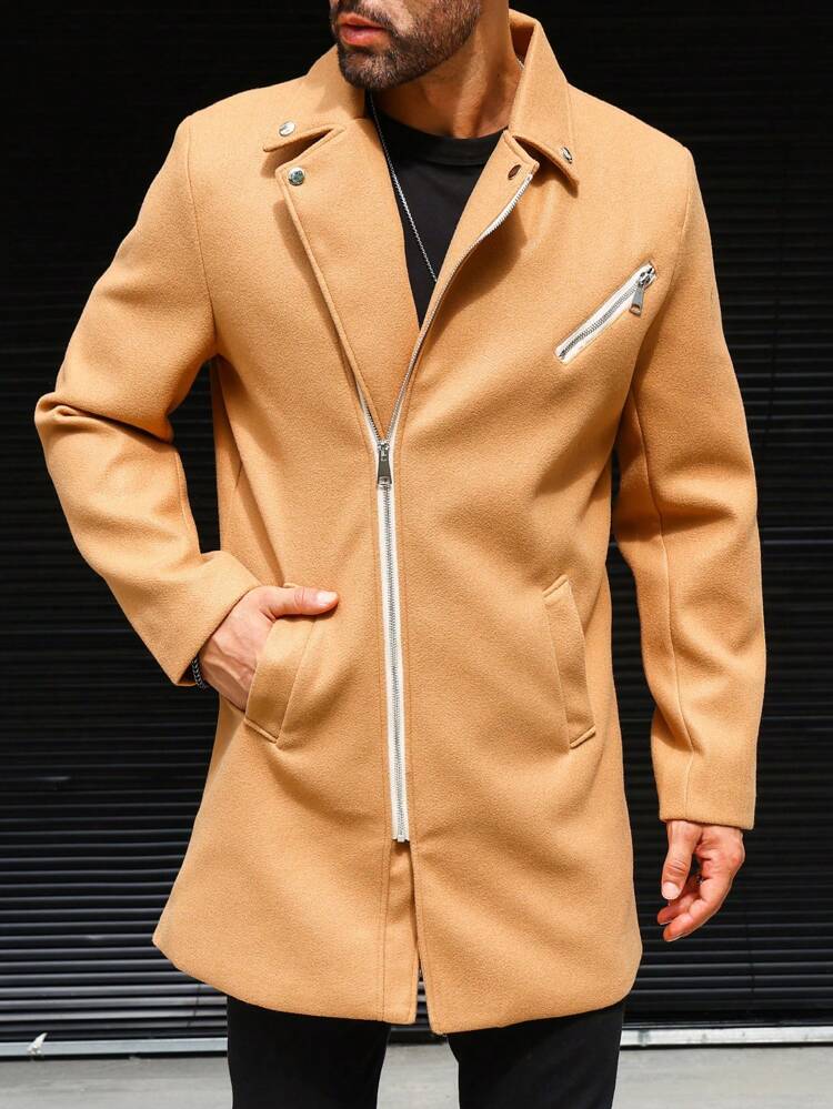 Men's Zipper Overcoat For Winter Daily Wear