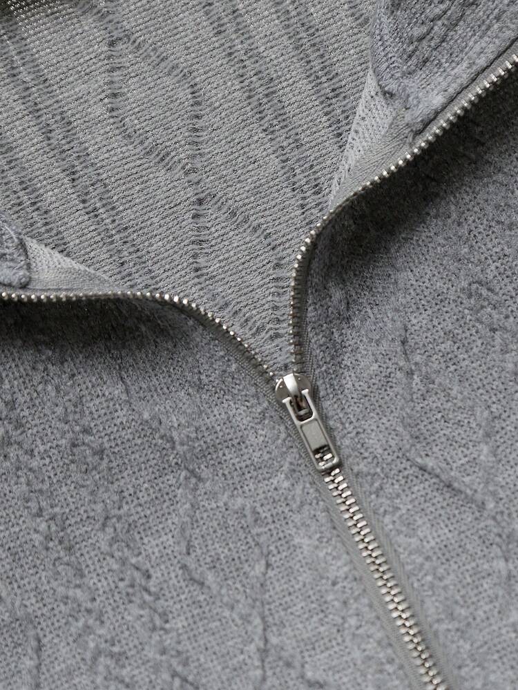 Plus Solid Drop Shoulder Half Zip Placket Sweatshirt & Pants