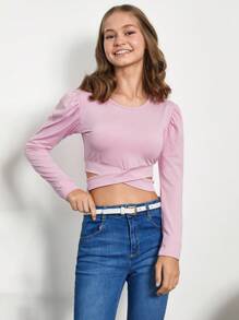 RueChic Tween Girl Solid Crisscross Cut Out Hem Tee - Lilac Purple - View 5