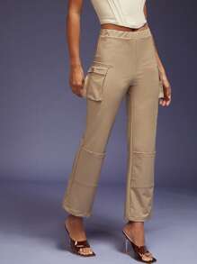 Hauture 側翻袋pu皮褲 - 杏色 - 查看 4