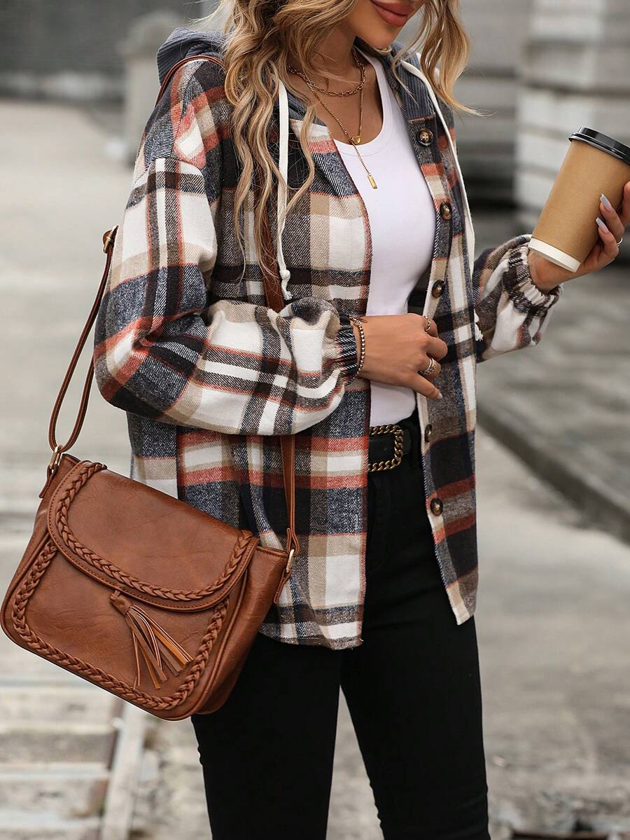 SHEIN LUNE In kẻ sọc Thả vai Dây rút Áo trùm đầu - Nhiều màu - Xem 1