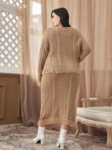 Mulvari Hơn Viền rìa Thả vai Sweater & Knit Skirt - Lạc đà - Xem 2
