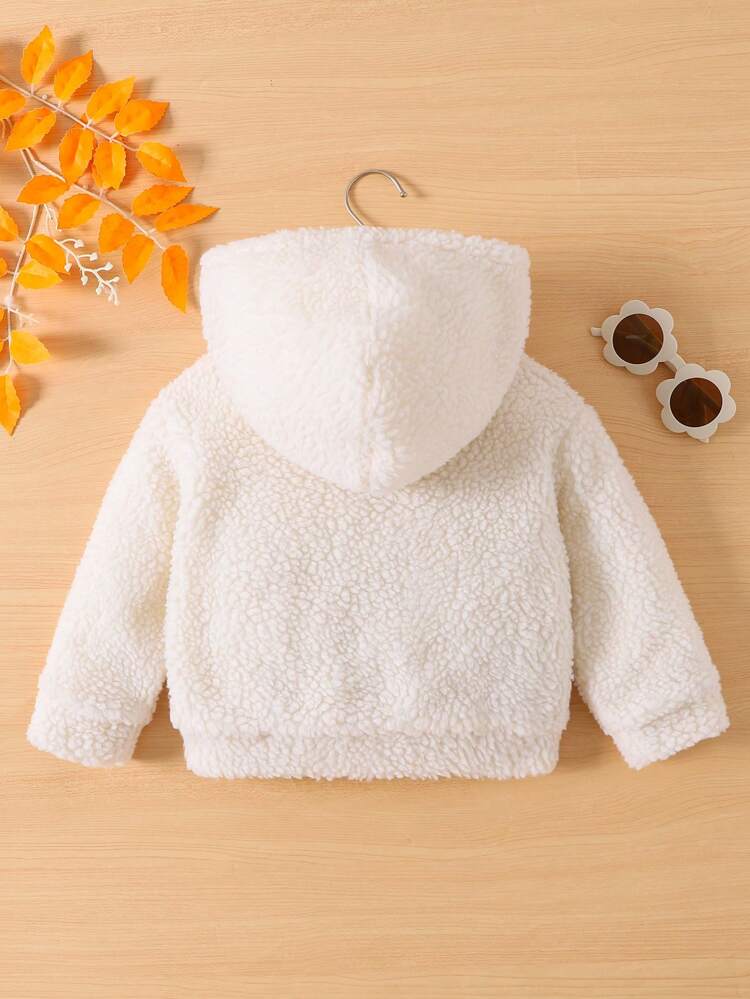 Young Girl Letter Embroidery Kangaroo Pocket Teddy Sweatshirt