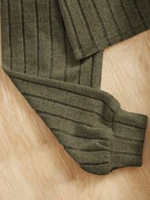 SHEIN Tween Girl Turtleneck Drop Shoulder Ribbed Knit Tee & Cami Dress - Army Green - View 4