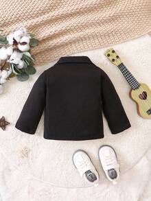 Baby Boy Shawl Collar Single Button Coat Without Sweater - Black - View 2