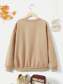 Thiếu niên cô gái Khẩu hiệu & Hình ảnh Thả vai Áo nỉ - Màu Khaki - Xem 2