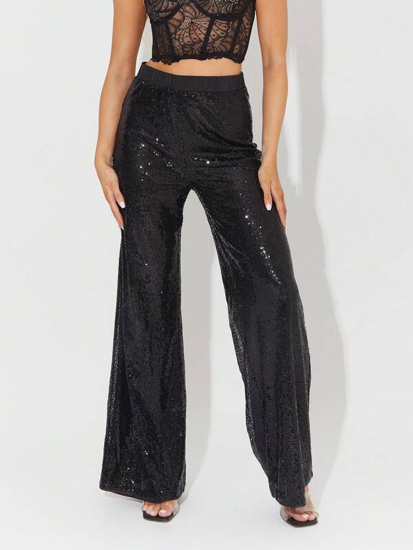 UNIQUE21 Pantalon Long Femme Avec Perles