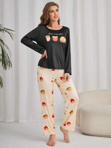 Conjunto de pijama alimento & con estampado de letra - Multicolor - Ver 3