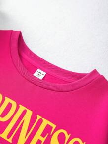 青少年女孩字母和卡通圖案落肩套頭衫 - 玫紅色 - 查看 5