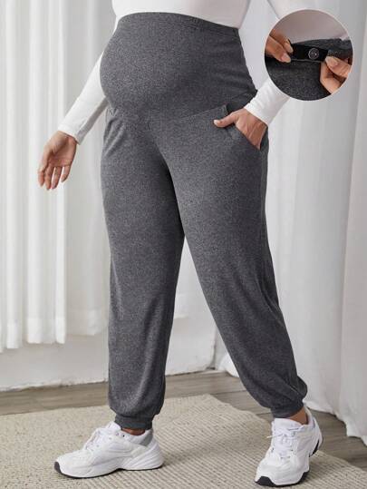 SHEIN 孕婦大碼腹部支撐可調節腰圍長褲