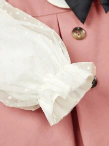 Cozy Pixies 女嬰前蝴蝶結荷葉袖雙排釦褶皺細節洋裝 - 粉色 - 查看 4