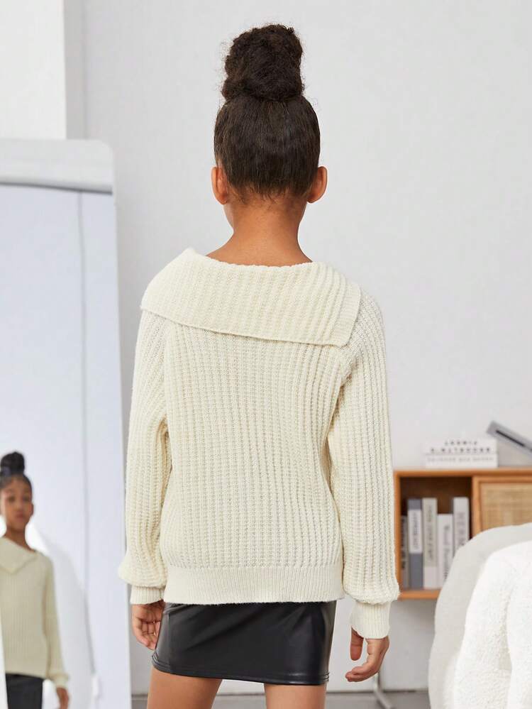 Tween Girl Asymmetrical Neck Raglan Sleeve Ribbed Knit Sweater