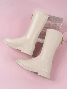 Chicas Botas hasta rodillas unicolor con cremallera trasera - Beis - Ver 3