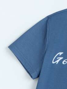 2 件組 Tween 男孩英文字母短袖 T 恤和褲子家居服套裝 - 霧霾藍 - 查看 4