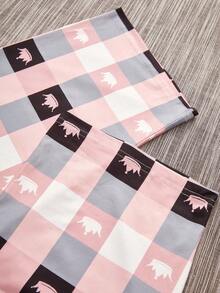 3入組王冠和字母圖案T恤&格紋印花短褲和褲子睡衣套裝 - 彩色 - 查看 6