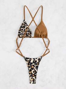 Swim SXY 1pc Women Leopard Print Patchwork One-Piece Swimsuit, Random Print Summer