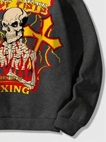 ROMWE MEN Street Life 男士拳擊骷髏印花連帽衫 - 深灰色 - 查看 6