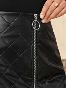 SHEIN Frenchy Zip Up Quilted Skirt Winter Elegant Black - Black - View 6