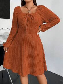 Sunspun 大碼前打結燈籠袖洋裝