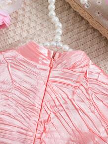 SHEIN Cô Gái Trẻ Chất rắn Cổ giả Ống tay áo Đầm Với thắt lưng - Hồng - Xem 8