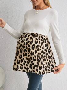 Maternidad Camiseta con estampado de leopardo amamantamiento - Blanco - Ver 3