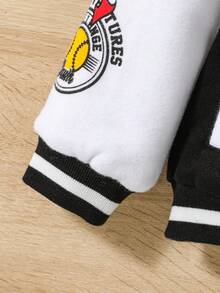 SHEIN Baby Boy Letter & Cartoon Graphic Two Tone Varsity Jacket Without Tee - Multicolor - View 4